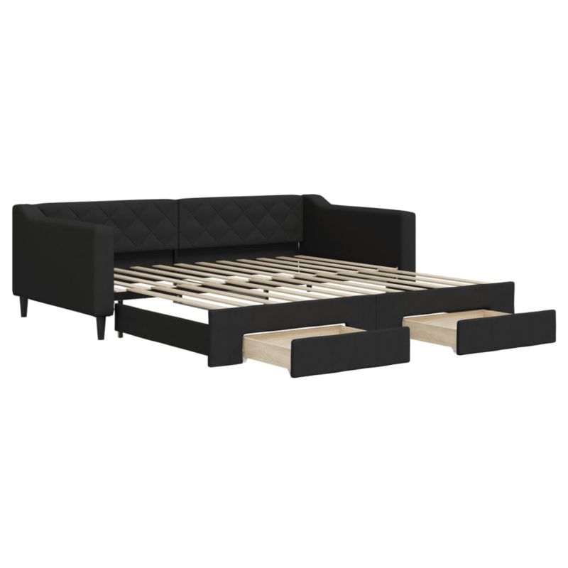 Sofa rozkładana WaszeMeble 100x200 cm Czarny tkanina z szufladami WM-3197469 1 szt.