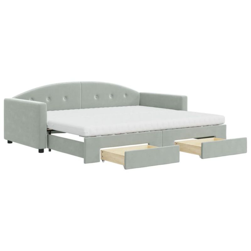 Sofa rozkładana WaszeMeble 90x190 cm Jasnoszary aksamit z szufladami WM-3197386 1 szt.