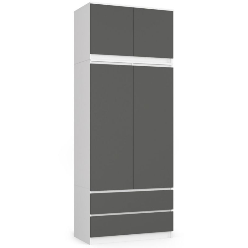 Szafa Akord S90 z nadstawką Biała 90 cm 2 drzwi 2 szuflady kolor Grafit Szary mat 6 półek 90x51x234 cm 1 szt.