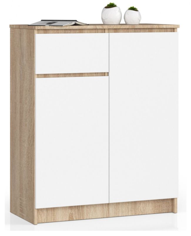 Komoda Akord K80 Dąb Sonoma 80 cm 2 drzwi 1 szuflada kolor Biały mat 4 półki 80x40x99 cm 1 szt.