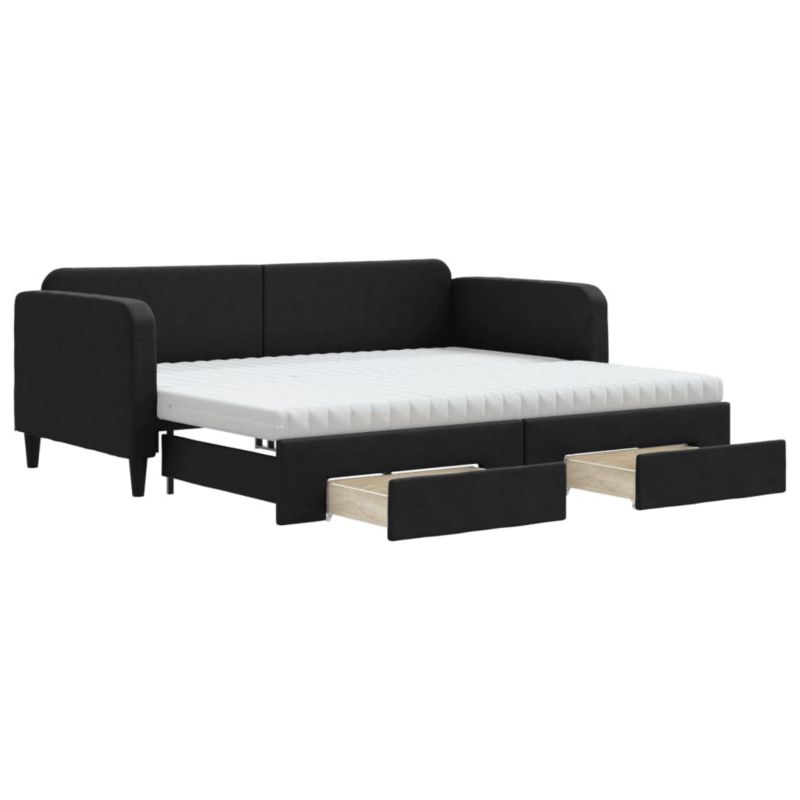 Sofa rozkładana WaszeMeble 90x190 cm Czarny tkanina z szufladami WM-3196882 1 szt.