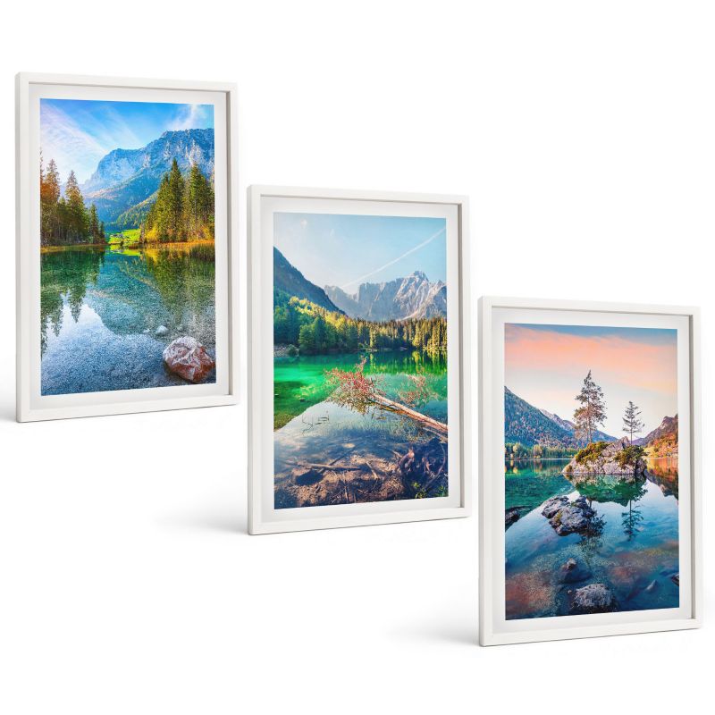 Trzyczęściowy Zestaw Obrazów ArtPrintCave 40x60 cm Biała rama Górskie jeziora natura pejzaż 1 kpl.