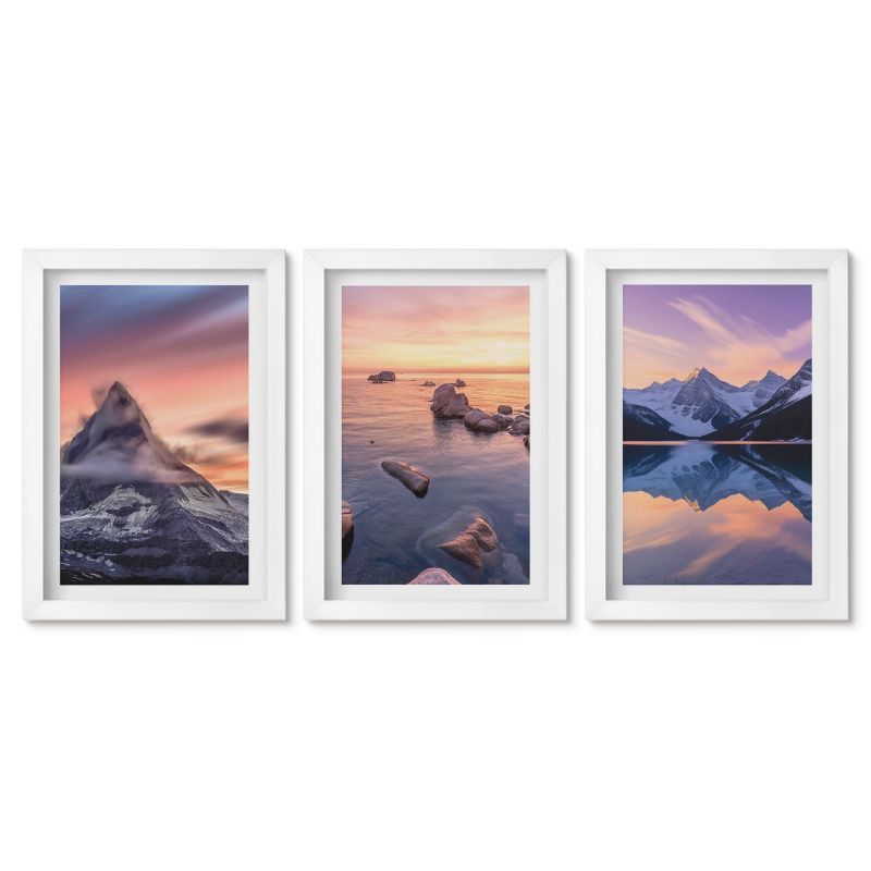 Tryptyk w białej ramie Tulup 20x30 cm Krajobraz gór jezioro zachód Małe obrazy do kuchni w ramie 1 kpl