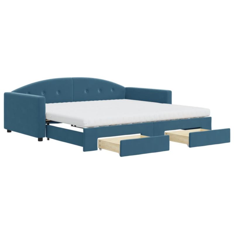Sofa rozkładana WaszeMeble 100x200 cm Niebieski aksamit z szufladami WM-3197379 1 szt.