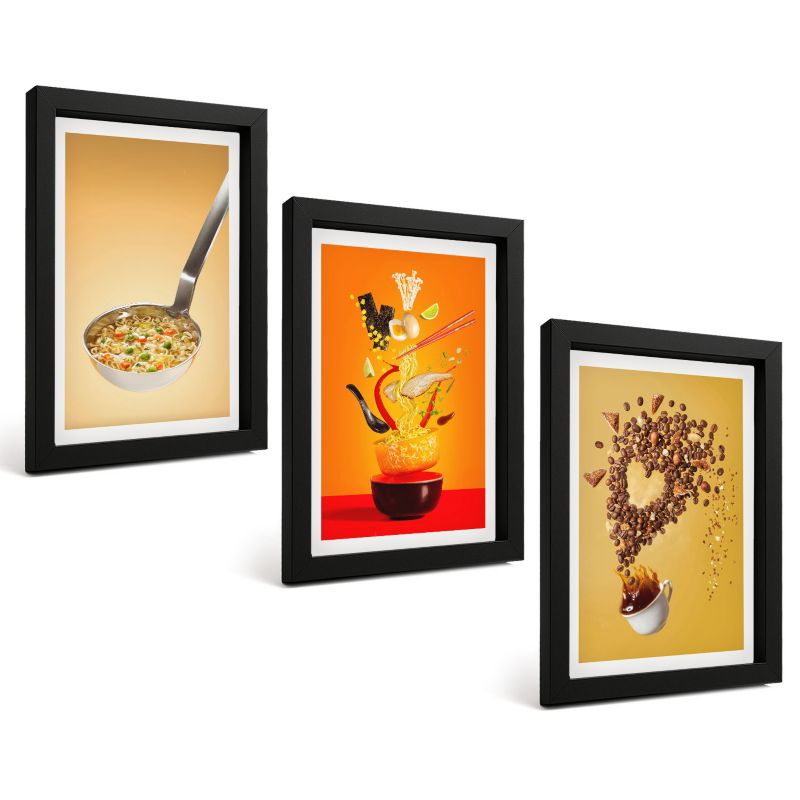 Galeria 3 Obrazów w Czarnej Ramie ArtPrintCave 20x30 cm Komplet ścienny Kuchenne motywy jedzenia 1 kpl.
