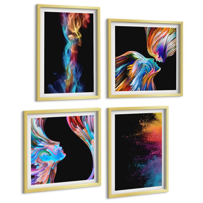 Czteroczęściowy Zestaw Obrazów ArtPrintCave (2x50x50+2x40x60cm) Złota rama Kolorowe abstrakcje twarze kształty 1 kpl.