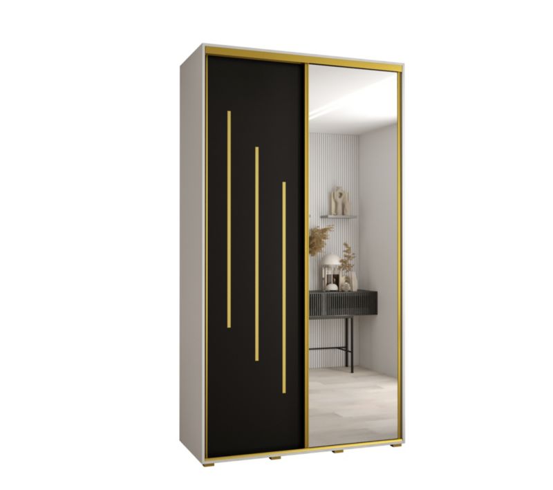 Szafa przesuwna Abiks DAVOS 9 wysoka szer.130cm gł.45cm biały/czarny/złoty 1szt.