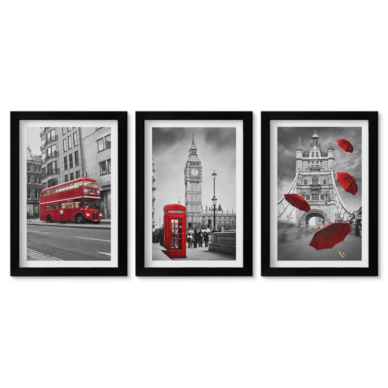Obrazy w czarnej ramie Tulup 20x30 cm Czerwone akcenty Londyn Małe obrazy do kuchni w ramie 1 kpl