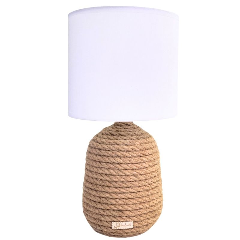 Lampka stołowa nocna biurkow Kerd STANDI h 32 Boho naturalny pleciony sznurek jutowy pleciony i biały abażur skandynawski 1 szt