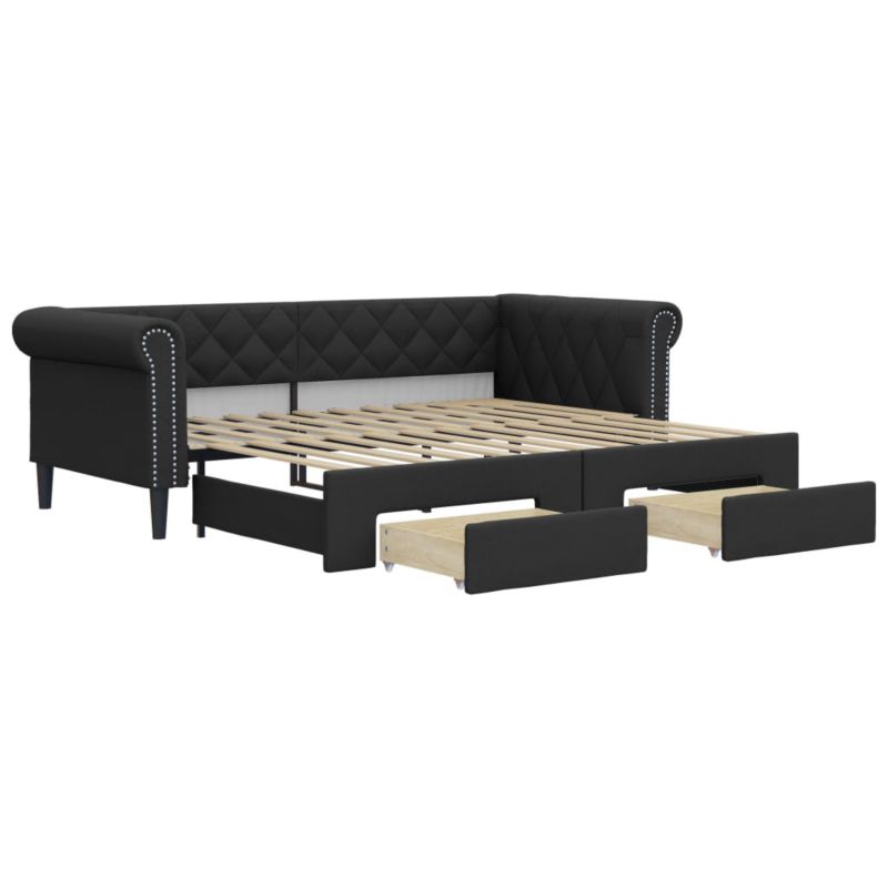 Sofa rozkładana WaszeMeble 90x200 cm Czarny ekoskóra z szufladami WM-3197731 1 szt.