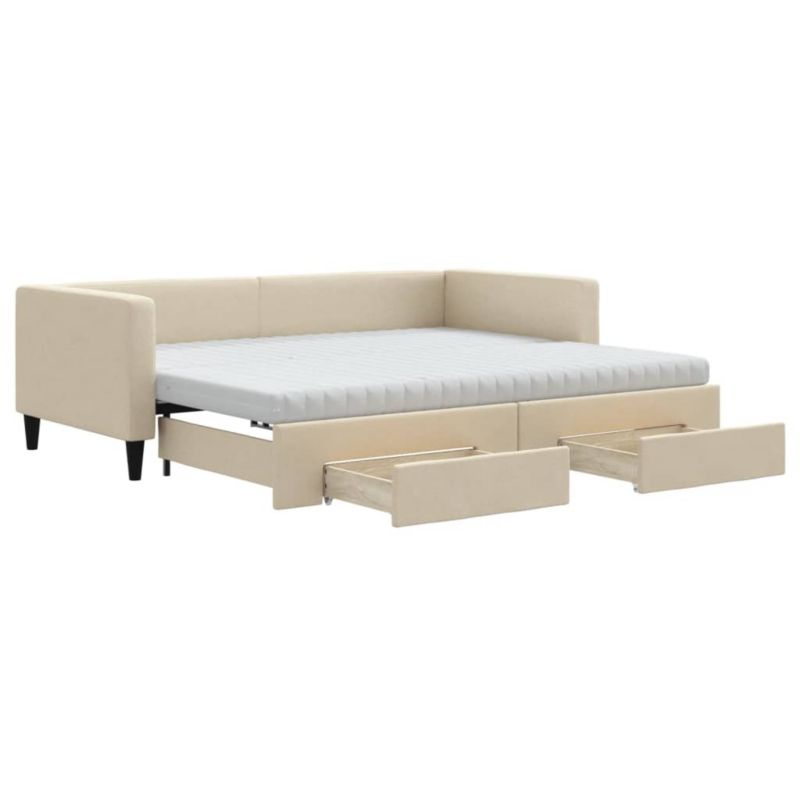 Sofa rozkładana WaszeMeble 90x200 cm Kremowy tkanina z szufladami WM-3196636 1 szt.