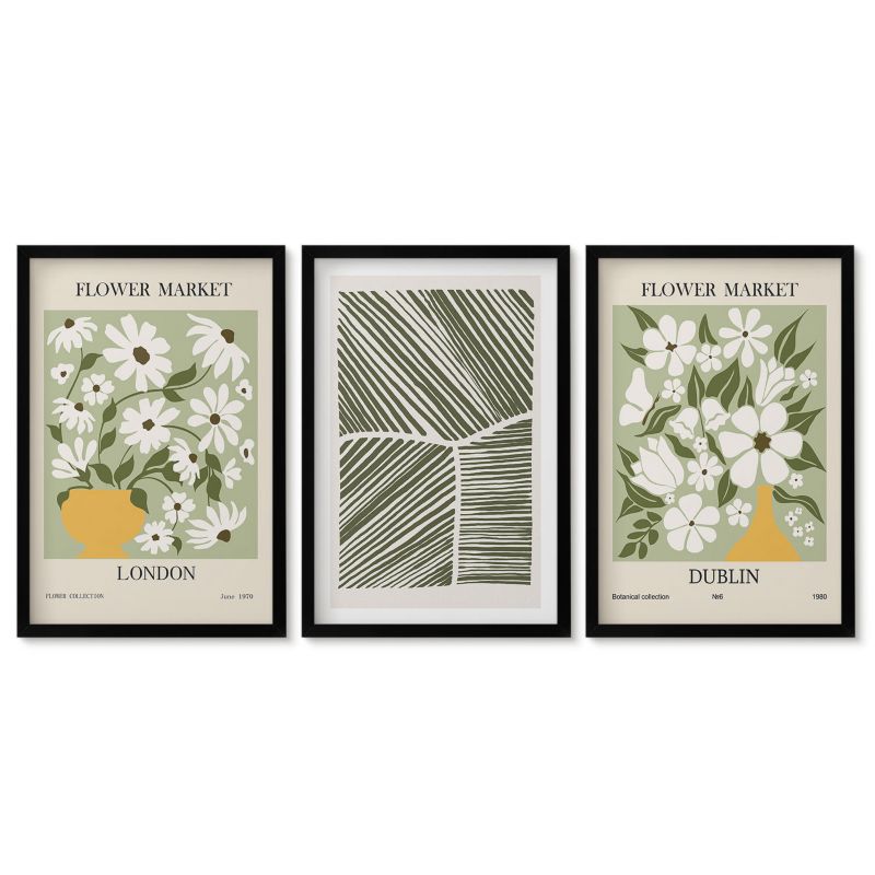 Obrazy w czarnej ramie Tulup 40x60 cm Kwiatowe wzory Londyn Dublin Obrazy do kuchni w ramie 1 kpl