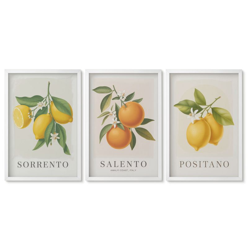 Trzy obrazy w białej ramie zestaw Tulup 40x60 cm Cytryny pomarańcze Amalfi Obrazy do kuchni w ramie 1 kpl