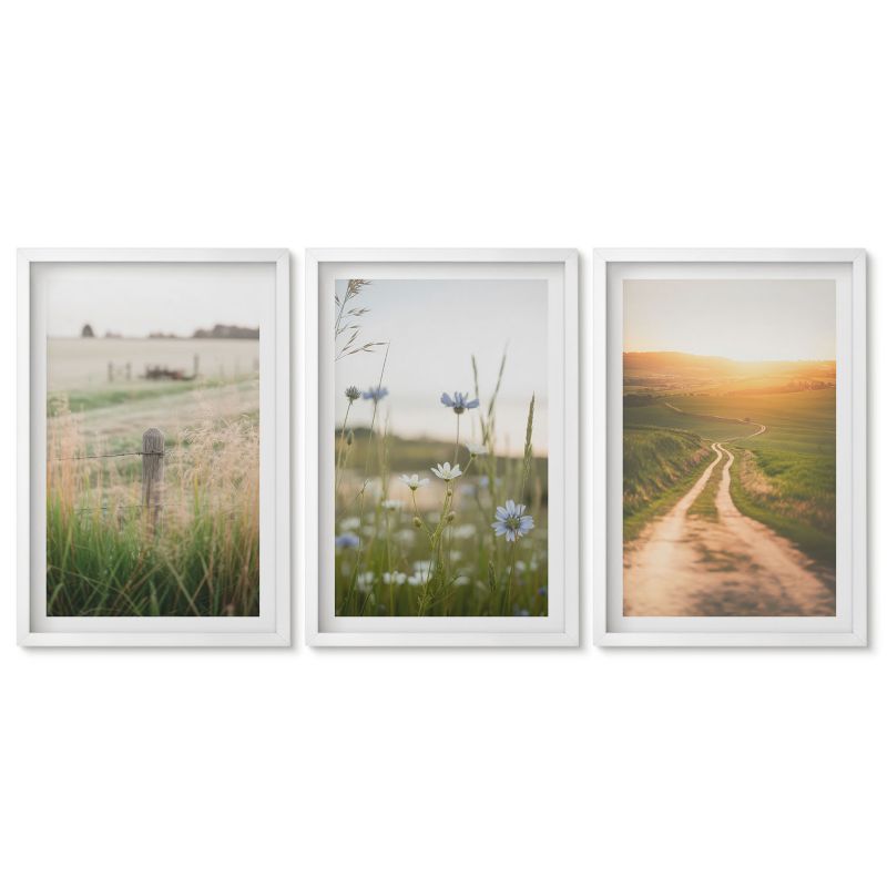 Zestaw 3 obrazów w białej ramie Tulup 40x60 cm Krajobrazy natury pola ścieżka Obrazy do kuchni w ramie 1 kpl