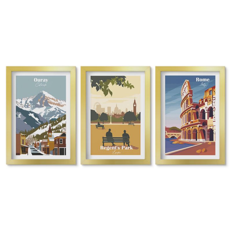 Obrazy w złotej ramie Tulup 20x30 cm Góry Ouray Londyn Koloseum Małe obrazy do kuchni w ramie 1 kpl
