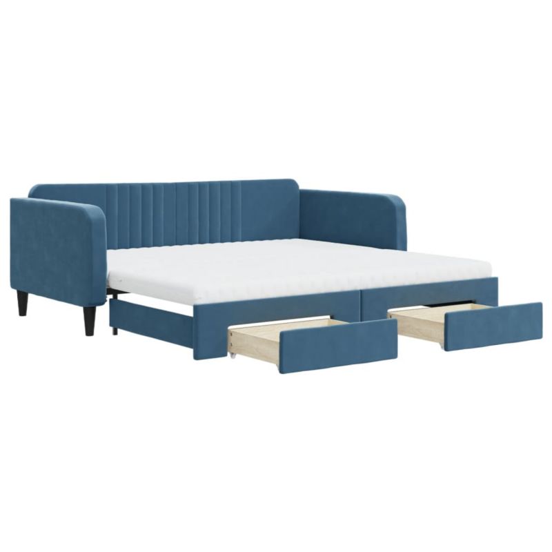 Sofa rozkładana WaszeMeble 100x200 cm Niebieski aksamit z szufladami WM-3197141 1 szt.