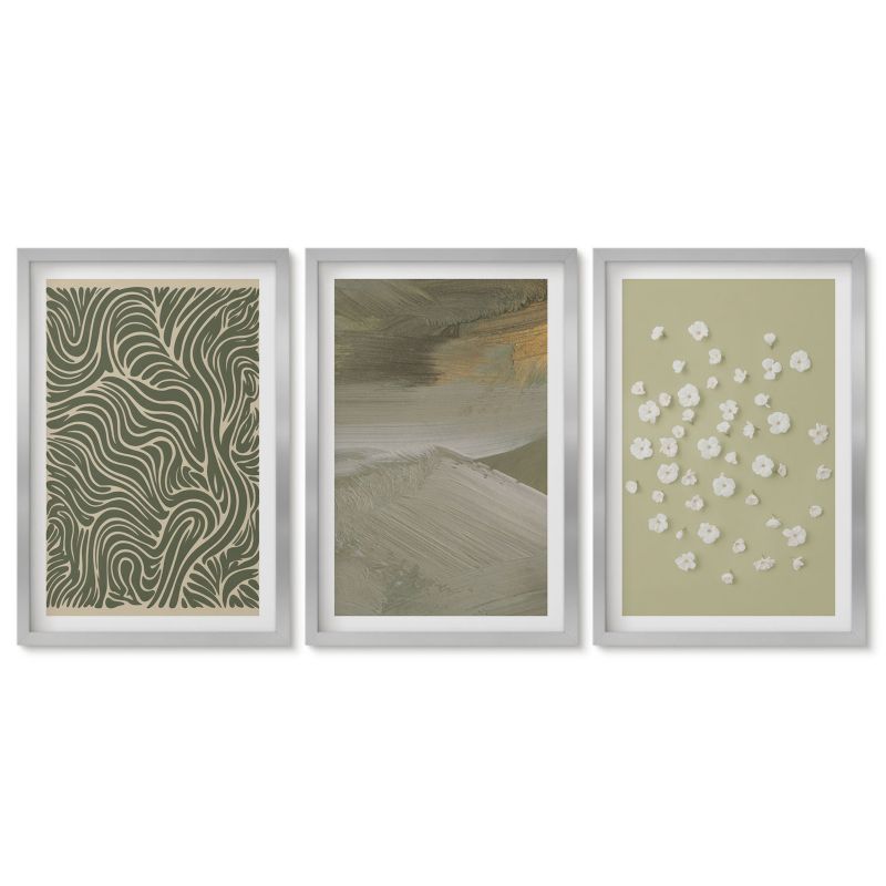 Zestaw 3 obrazów w srebrnych ramach Tulup 40x60 cm Wzory faliste abstrakcyjne kwiaty Obrazy do kuchni w ramie 1 kpl
