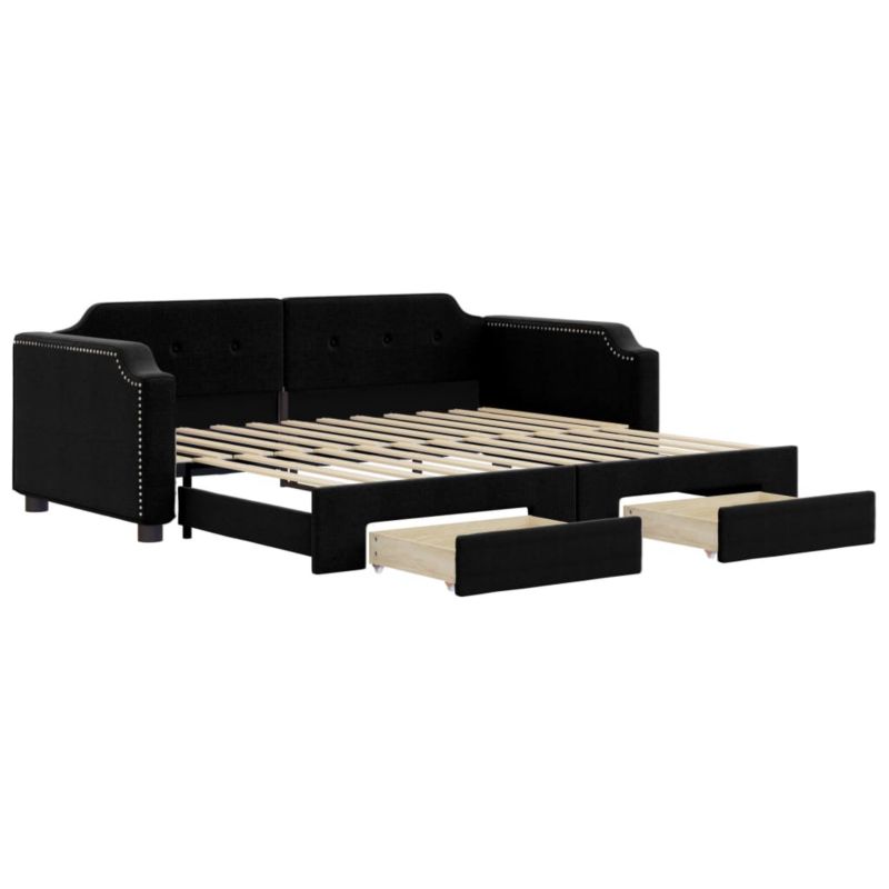 Sofa rozkładana WaszeMeble 90x190 cm Czarny tkanina z szufladami WM-3197682 1 szt.
