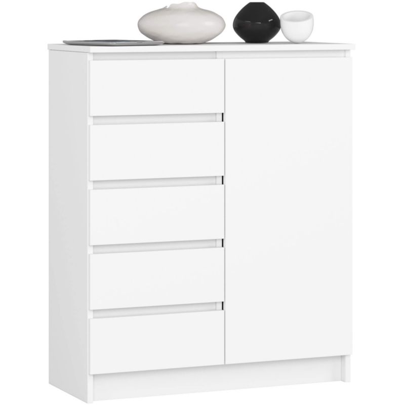 Komoda Akord K80 Biała 80 cm 1 drzwi 5 szuflad kolor Biały mat 3 półki 80x35x97 cm 1 szt.