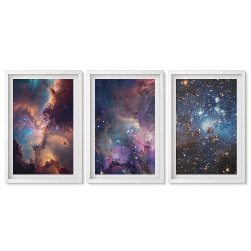 Zestaw 3 obrazów w białej ramie Tulup 40x60 cm Kosmiczne pejzaże gwiazd Obrazy do kuchni w ramie 1 kpl