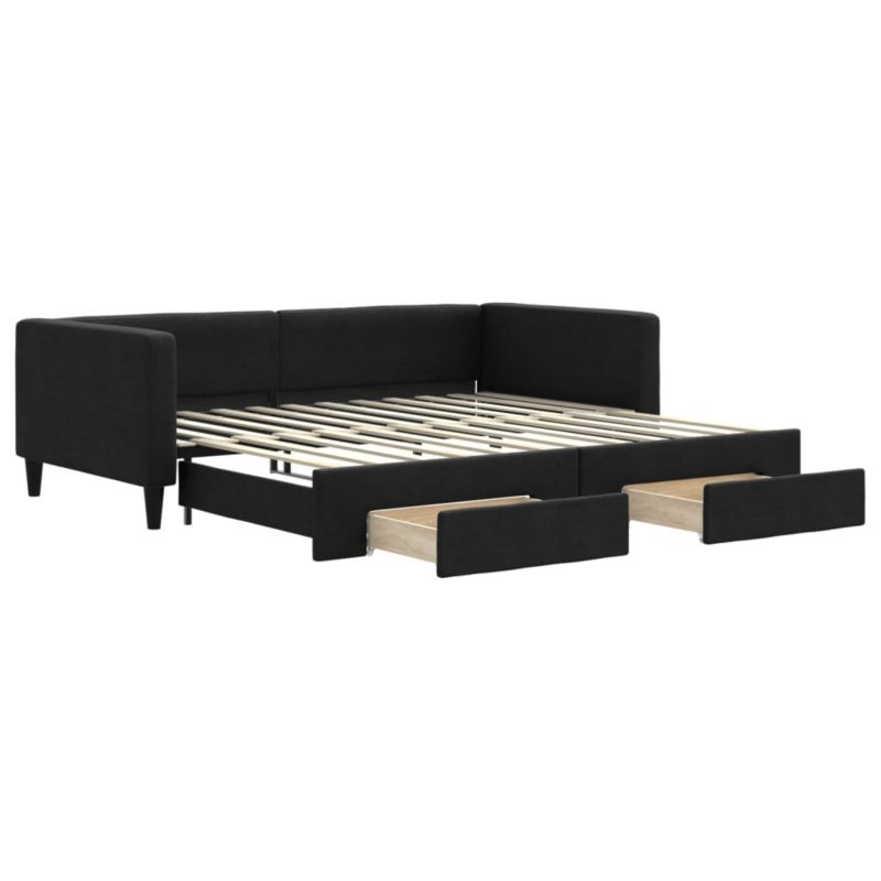 Sofa rozkładana WaszeMeble 100x200 cm Czarny tkanina z szufladami WM-3196621 1 szt.