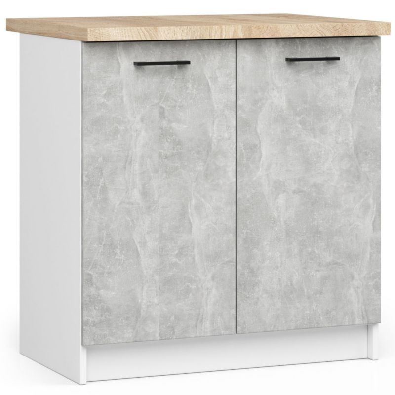 Szafka kuchenna Akord S80 z blatem system Oliwia Biała 80 cm 2 drzwi kolor Beton mat 2 półki 80x46x85 cm 1 szt.