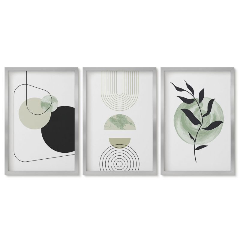 Trzy obrazy w srebrnej ramie zestaw Tulup 40x60 cm Abstrakcyjne roślinne kształty Obrazy do kuchni w ramie 1 kpl