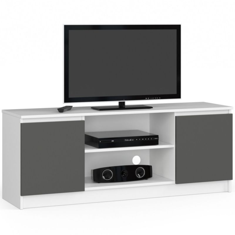 Szafka RTV Akord Biała 140 cm 2 drzwi kolor Grafit Szary mat 2 półki 140x40x55 cm 1 szt.