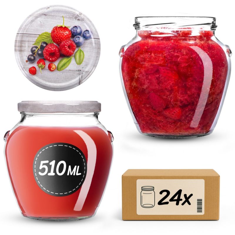 Słoiki KADAX na przetwory 510ml + wieczka "Maliny-borówki" 82 mm 24 szt.