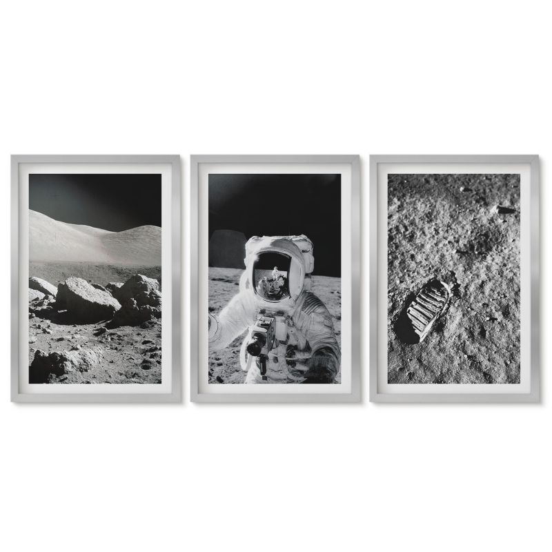 Zestaw 3 obrazów w srebrnych ramach Tulup 40x60 cm NASA zdjęcia księżyc astronauta Obrazy do kuchni w ramie 1 kpl
