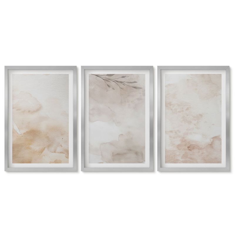 Komplet obrazów srebrna rama Tulup 40x60 cm Akwarelowe liście pastelowe Obrazy do kuchni w ramie 1 kpl