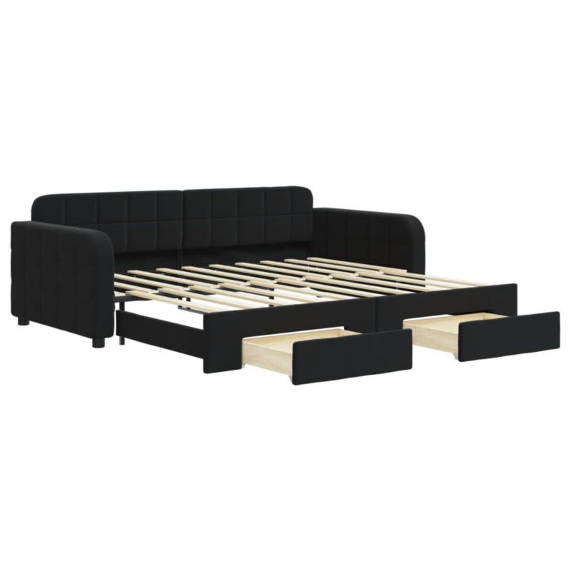 Sofa rozkładana WaszeMeble 90x190 cm Czarny aksamit z szufladami WM-3196992 1 szt.