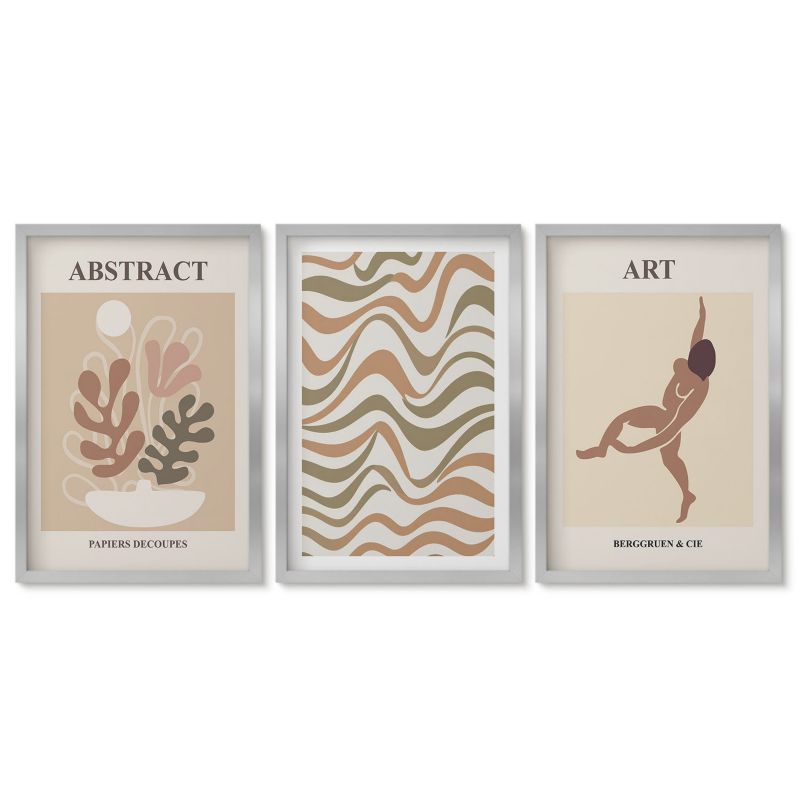 Zestaw 3 obrazów w srebrnej ramie Tulup 40x60 cm Abstrakcyjne wzory Matisse boho Obrazy do kuchni w ramie 1 kpl