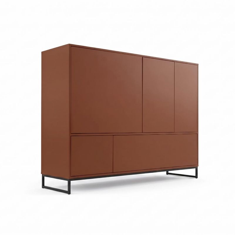 Przestronna Wysoka Komoda GENUA 160cm Czerwona Terakota Loft Boho Push to Open Metalowy Stelaż 1szt.