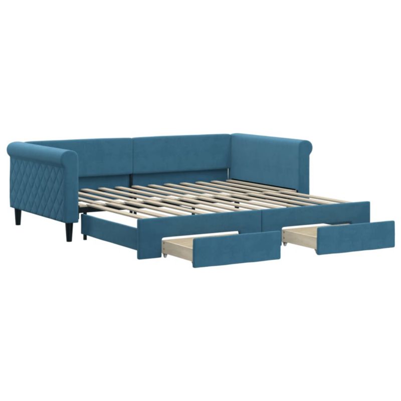 Sofa rozkładana WaszeMeble 100x200 cm Niebieski aksamit z szufladami WM-3197825 1 szt.