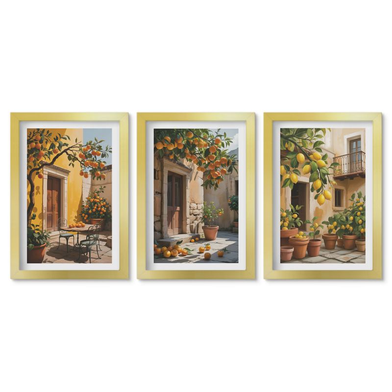 Zestaw 3 obrazów w złotych ramach Tulup 20x30 cm Owoce cytrusowe Małe obrazy do kuchni w ramie 1 kpl