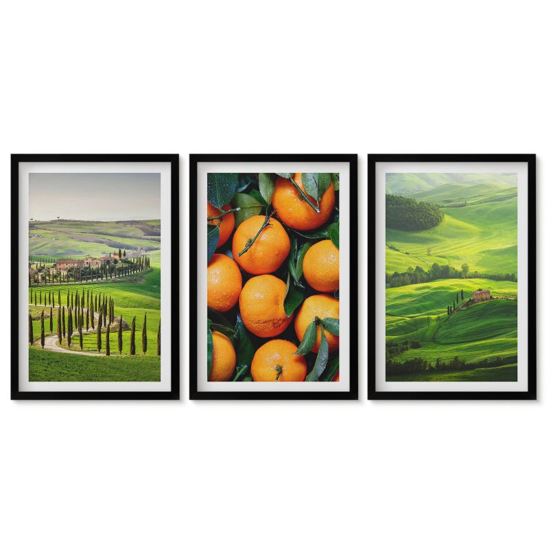 Obrazy w czarnej ramie Tulup 40x60 cm Krajobraz wsi Włochy pomarańcze Obrazy do kuchni w ramie 1 kpl