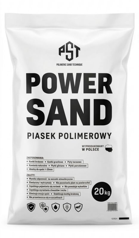 Piasek polimerowy PowerSand Bazaltowy spoiny 1-20 mm frakcja 0,6-1,2 mm kostka i płyta tarasowa 20 kg