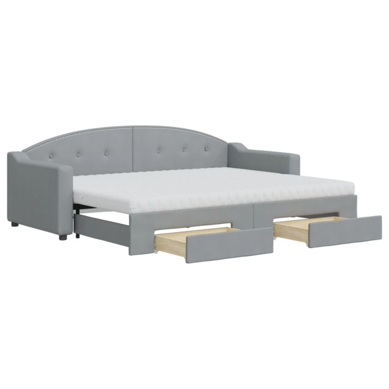 Sofa rozkładana WaszeMeble 80x200 cm Jasnoszary tkanina z szufladami WM-3197579 1 szt.