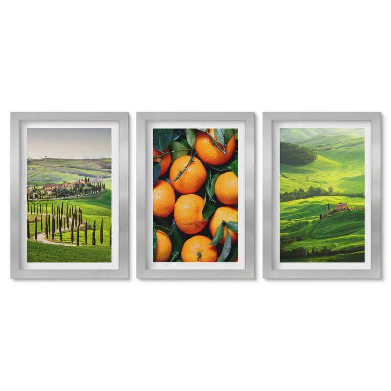 Obrazy w srebrnej ramie Tulup 20x30 cm Krajobraz wsi Włochy pomarańcze Małe obrazy do kuchni w ramie 1 kpl