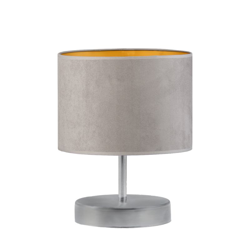 Lampka Nocna Volta Light Factory Picolo Abażur Srebrny/Szary ze złotem welur Walec 1xE27 1szt.