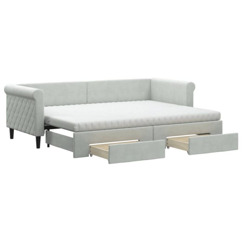 Sofa rozkładana WaszeMeble 80x200 cm Jasnoszary aksamit z szufladami WM-3197836 1 szt.