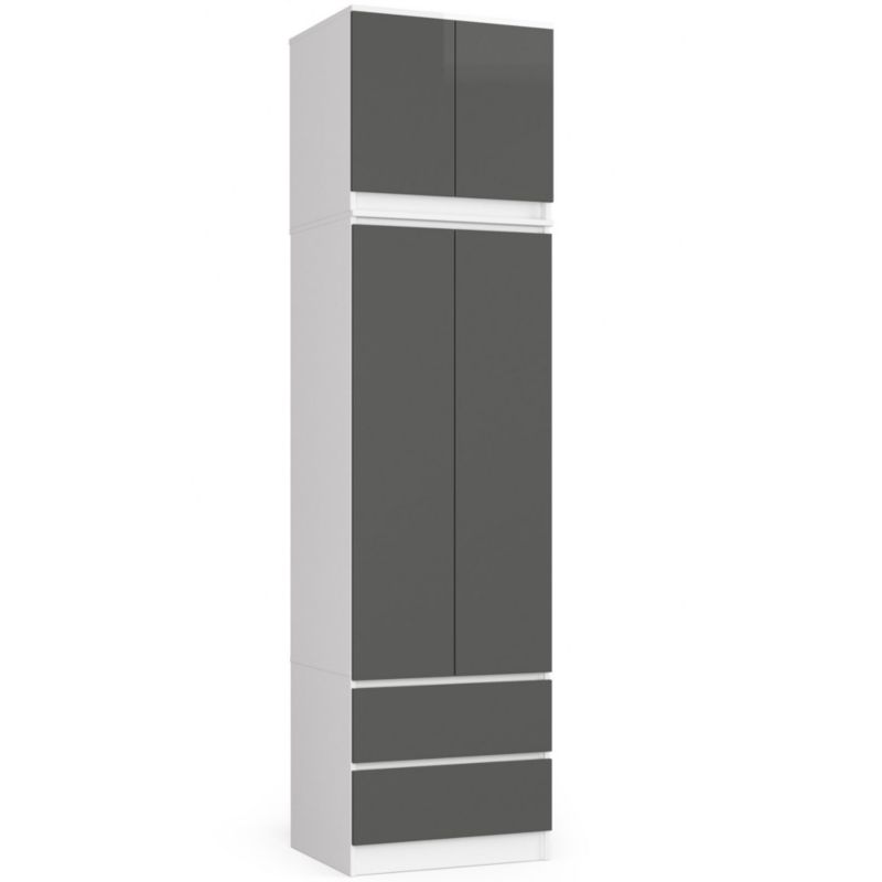 Szafa Akord S60 z nadstawką Biała 60 cm 2 drzwi 2 szuflady kolor Grafit Szary mat 3 półki 60x51x234 cm 1 szt.