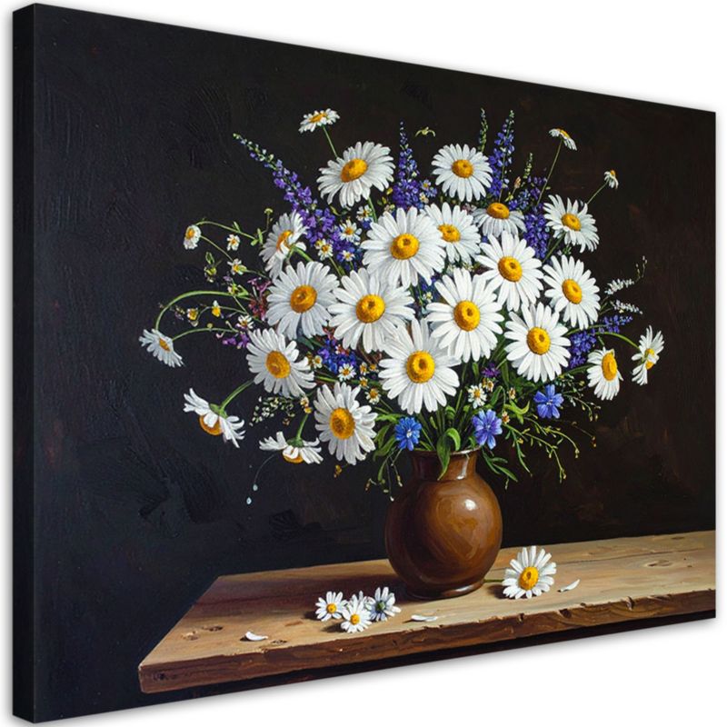Obraz do salonu sypialni Feeby Stokrotki bukiet polnych kwiatów w wazonie 120x80cm 1szt
