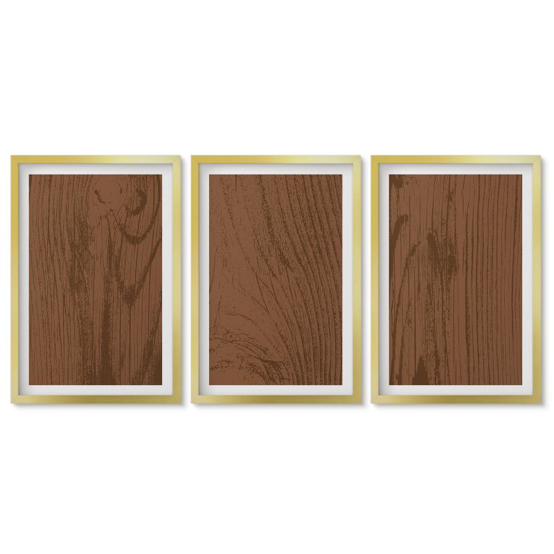 Zestaw 3 obrazów w złotych ramach Tulup 40x60 cm Drewno tekstura kory minimalizm Obrazy do kuchni w ramie 1 kpl