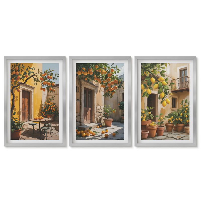 Zestaw 3 obrazów w srebrnych ramach Tulup 40x60 cm Owoce cytrusowe Obrazy do kuchni w ramie 1 kpl