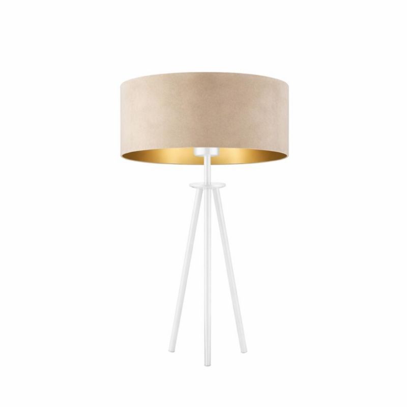 Lampka Nocna Volta Light Factory Deco Abażur Beżowy ze złotem welur Walec 1xE27 1 szt.