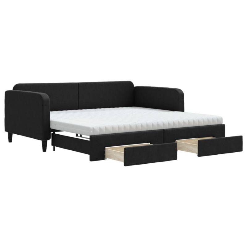 Sofa rozkładana WaszeMeble 100x200 cm Czarny tkanina z szufladami WM-3196877 1 szt.