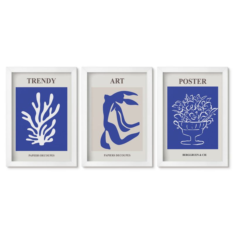 Zestaw 3 obrazów w białej ramie Tulup 20x30 cm Abstrakcyjne postery Matisse Małe obrazy do kuchni w ramie 1 kpl