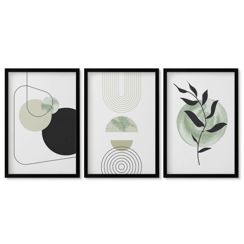 Trzy obrazy w czarnej ramie zestaw Tulup 40x60 cm Abstrakcyjne roślinne kształty Obrazy do kuchni w ramie 1 kpl